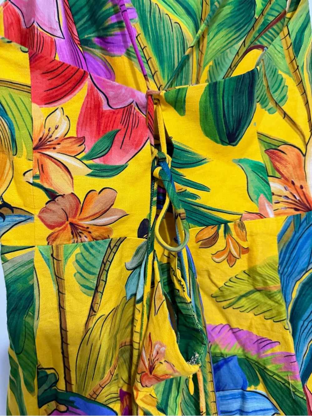 Farm Rio Birds Singing Yellow Mini Dress Large NWT Tropical Parrot 8304 - Picture 5 of 11